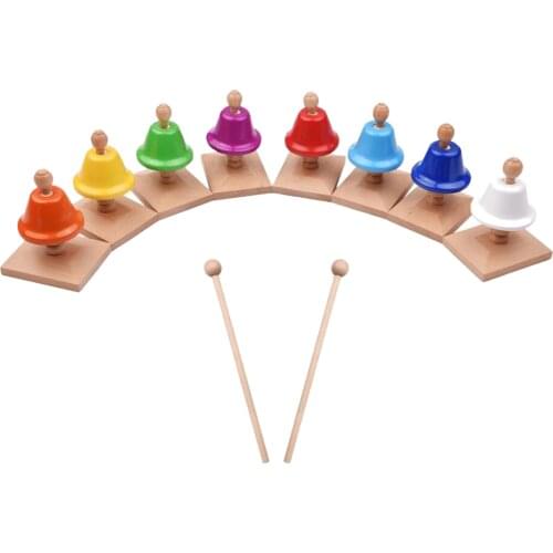 8 Notes Colorful Diatonic Hand Bells Music Art Baby Learning Teaching Early Education Percussion Toy With Mallet for Children