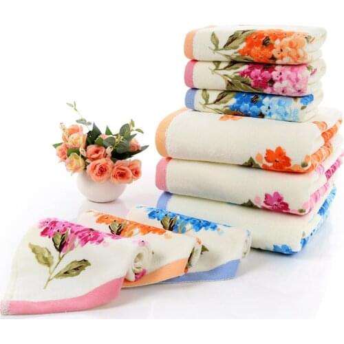 Flower Cotton Bath Towel Set for Adults Luxury Bathroom Terry Towels Sets Juego de Toallas Wedding Decoration Floral Towels 3pcs