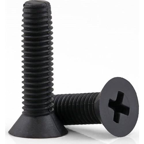 GB819KM Black Cross Countersunk Nylon Machine Screw Cross Flat Head plastic screws M2.5M3M4M5M6 50Pcs