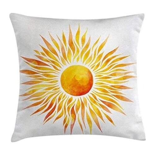 Pooizsdzzz Orange Throw Pillow Cushion Cover, Hand Drawn Graphic Sunbur Watercolors with Wavy Rays Warm Weather Summertime