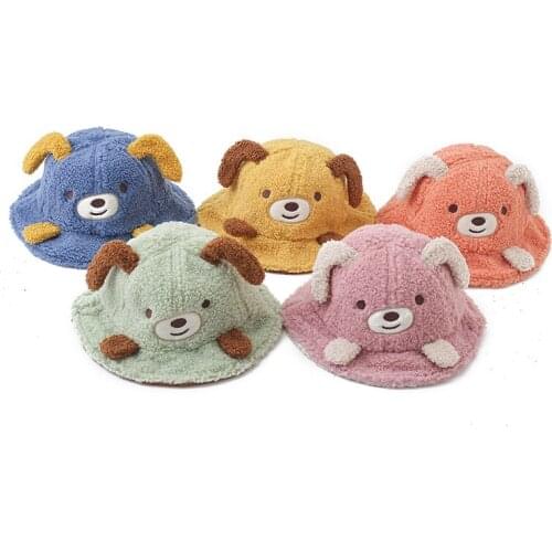 Autumn Winter New Childrens Thickened Warm Plush Fisherman Hat Wool Baby Cartoon Puppy hat