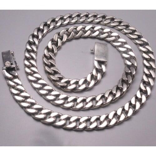 S925 Sterling Silver Necklace Women Men Luck Curb Tank Chain Necklace 9mmW 22inch 107-108g