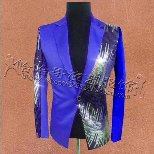 Singer star style dance stage clothing for men groom suit 2020 sequins blazer mens wedding suits formal dress fashion blue