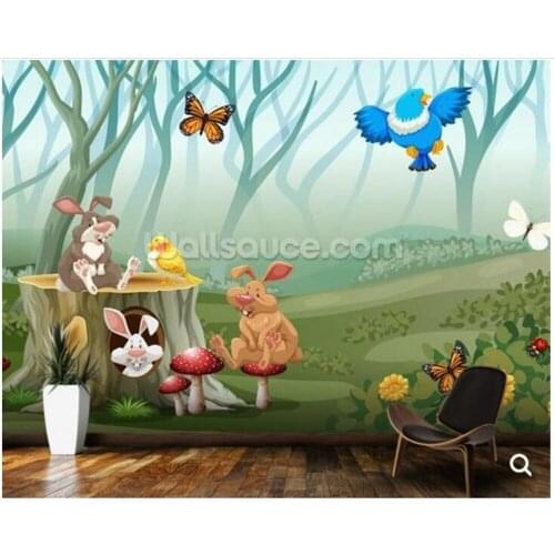 Custom children wallpaper,Rabbits and birds living in the forest for children room veranda TV wall vinyl which paper DE parede