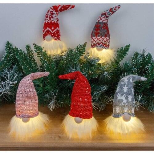 Christmas Ornaments Night Light Forest Old Man with Light Dwarf Faceless Doll Figurine Luminous Xmas Tree Pendant Decor Props