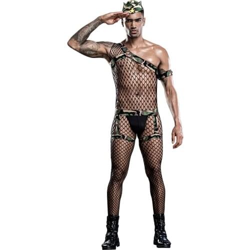 Sexy Erotic Army Lingerie Officer Uniform Cosplay Bodysuit Hot Cool Catsuit Sex Nightclub Adult Role Play Porno Costumes for Men