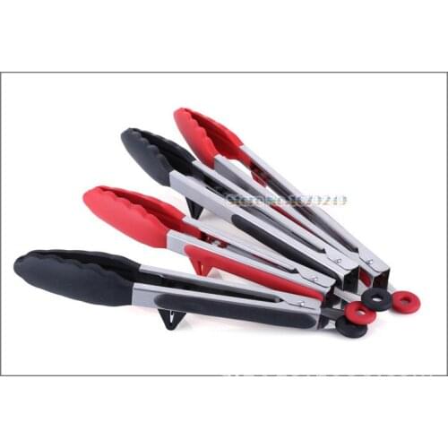 Stainless Steel BBQ Tongs 7/9/12 Inch Food Tongs Red Silicone Handles Salad Food Clip Grill Tools Dropshipping Kitchen