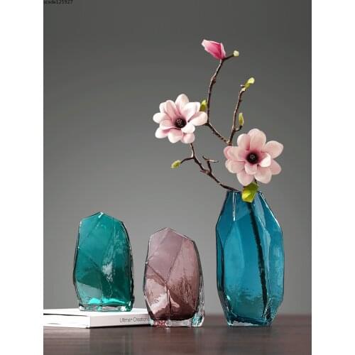 Modern Diamond Glass Vase Flower Arrangement Dried Flower Living Room Decoration Geometric Amber Hydroponic Vase Home Decoration