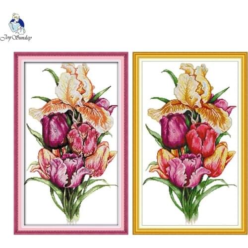 Tulips Counted Printed Cross Stitch 11CT 14CT DIY Handwork flowers Patterns Cross Stitch Kits For Embroidery Home Decoration