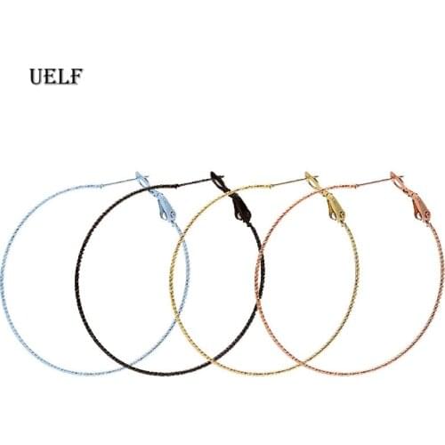 Uelf Fashion Large Circle Earrings Big Hoop Earrings Silver ColorStainless Steel Round Hoop Earrings For Women Jewelry