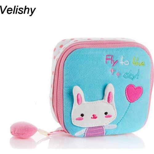 Velishy 1PC Cute Cartoon Easy Small Articles Zipper Catton Gather Pouch Sanitary Napkin Bag Case Women Napkins Bag
