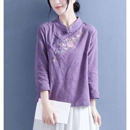 2021 long sleeve lady casual shirt traditional chinese style top classic mandarin collar blouse vintage clothes qipao female