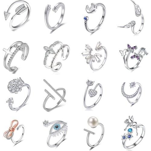 DEELAN Fashion Adjustable Cubic Zirconia Love Heart Rings for Women Open Double Hand Wedding Rings Bulk and Wholsale