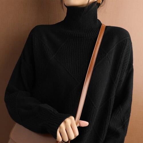Wool Womens Sweater Autumn Winter Warm Turtlenecks Casual Loose Lady Sweaters Knitted Pullover Tops women