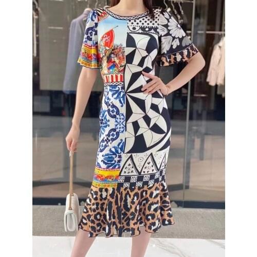 Top Quality 2021 New Design Luxury Pure Silk Bohemian Knee-Length Printing Women Dress Sexy and Elegant Women Dresses