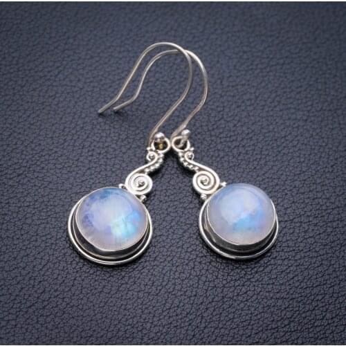 StarGems Natural Rainbow Moonstone Handmade 925 Sterling Silver Earrings 1.75" E1439