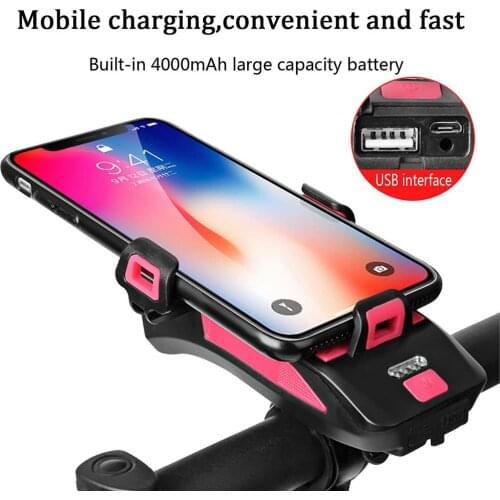Multi-function 4 in 1 Bicycle Light LED Bike Headlight Bike Horn Phone Holder Powerbank USB Rechargeable Cycling Light 1PC