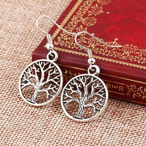 10 pairs/lot Life Tree Earrings Hollow Drop Earring For Women Ear Jewelry Antique Silver Plated Dangle Eardrop Charm Accessories