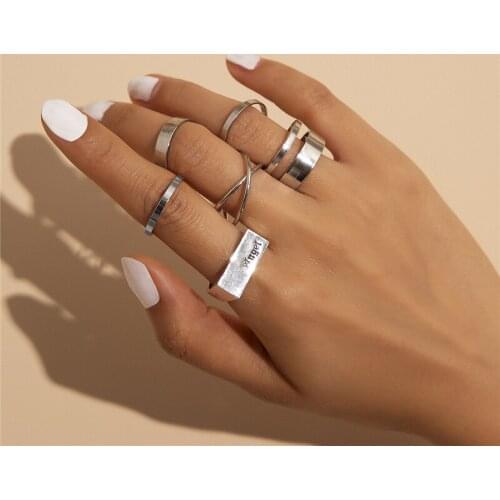 2021 Metal Geometry Circular Punk Rings Set Angel Carve Opening Index Finger Accessories Buckle Joint Tail Ring for Women Gift