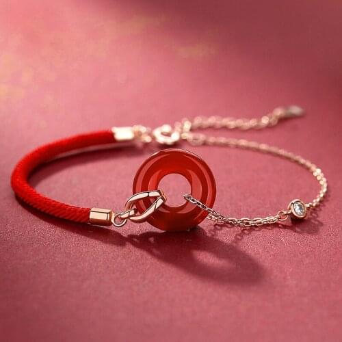 2021 new red buckle bracelet female sterling silver retro red rope bracelet rose gold jewelry