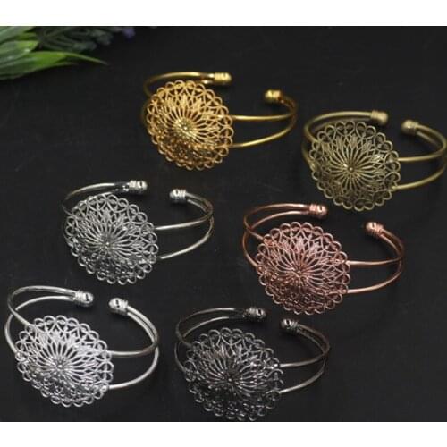 5 PCS 36mm Filigree Flowers Bangle Base Open Ball Metal Copper 6 Colors Plated Diameter 65mm Bangle Setting For Jewelry Making