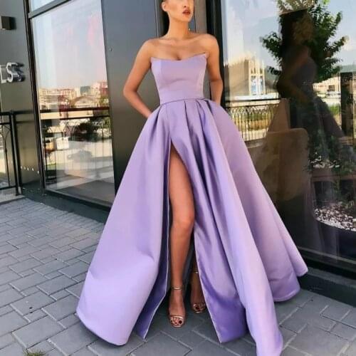 Evening Dresses 2021 with High Slit Satin Vestidos De Gala Prom Party Dresses Formal Gown Robe De Soiree YSAN826