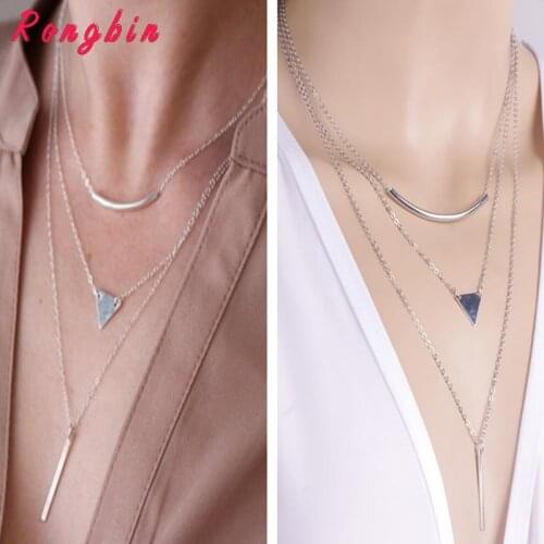 Free drop shipping triangle necklaces pendants multi layer necklace women accessories jewlery chain necklace 2017 long jewerly