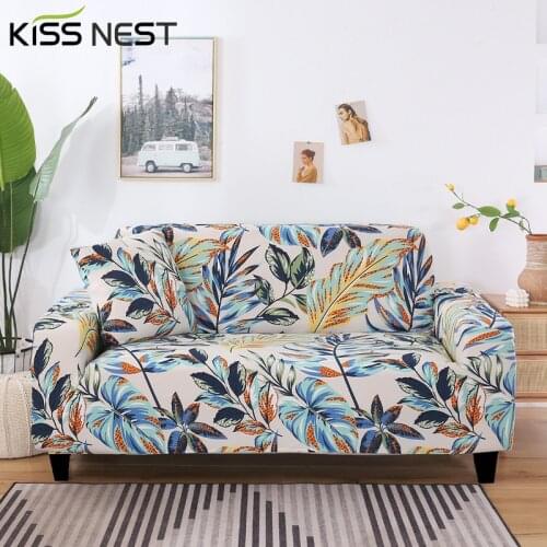 Nordic All-Inclusive Printed Elastic Leaves Pattern Sofa Cover Chaise Longue Single Double Three Seater Couch Cover Living Room