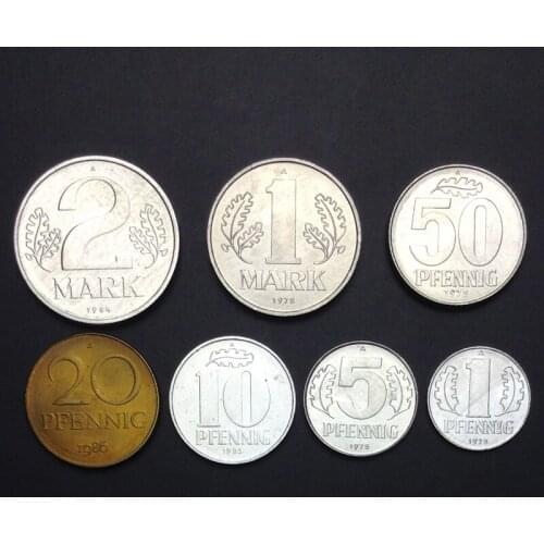 Democratic Germany 1973-86 Set 7 Coins Original True Real Genuine Coin European Collectible Gift UNC