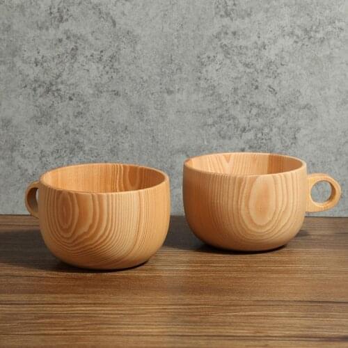 Handle Japanese style wooden bowl natural solid wood household tableware baby rice soup bowl health coffee milk tea cup