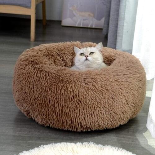 Long Plush Dog Bed Cushion Large Dogs Bed House Pet Round Cushion Bed Pet Kennel Super Soft Fluffy Comfortable For Cat Dog House