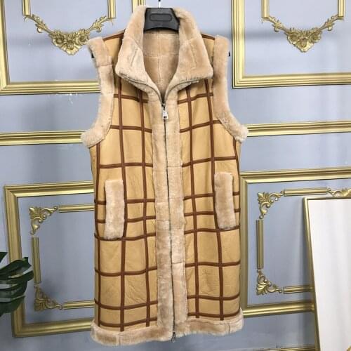 Long Natural Sheepskin Waistcoat Women Vest Warm Fashion Slim Sleeveless Coat Fast Shipping 2020 New Arrival