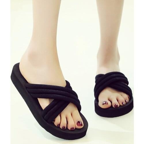 Indoor Home Slipper Fashion Women Breathable Casual Girl Sandals Female Oudoor Flip Flops Solid Color Wedges Beach Shoes Plus
