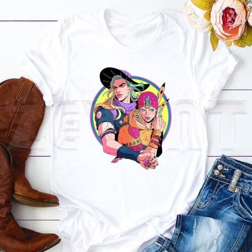 Summer Casual Womens T-shirt JoJo Bizarre Adventure Stone Ocean Steel Ball Run Lion T Shirts Short Sleeve Female Tops Tees