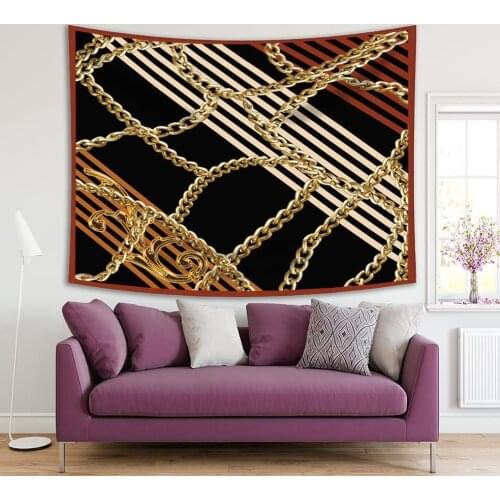 Tapestry Stripes and Chain Pattern Baroque Geometric Artwork Black Yellow Brown