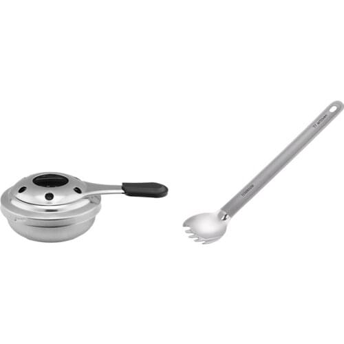 Mini Stainless Steel Pocket Alcohol Stove & Titanium Long Handle Spork with Polished Bowl Outdoor Camping