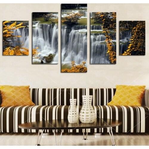 Unframed 5 Piece The Yellow waterfall Modern Home Wall Decor Canvas Picture Art HD Print Painting On Canvas Artworks