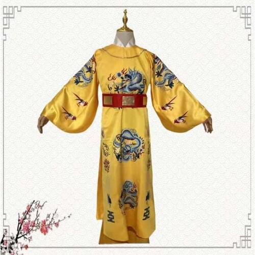 Ming Dynasty Delicate Embroidery Costume for Empress Royal Yellow Dragon Costume Male