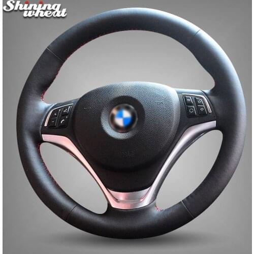 Shining wheat Black Genuine Leather Car Steering Wheel Cover for BMW X1 2012 2015
