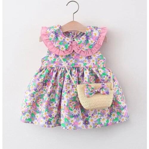 Summer Infant Baby Dresses for Girls Beach Print Flower Sundress Newborn Clothes Princess Sleeveless Dress Baby Clothing Outfits