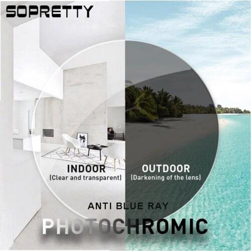 1.56 /1.61 /1.67 /1.74 Anti Blue Ray Multi-focus Progressive Prescription Lenses Presbyopia Myopia Intelligent Photochromic Grey