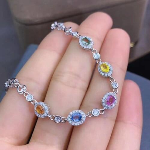Best Gift Natural Real Sapphire bracelet Free shipping 100% Real natural sapphire Bracelet 925 sterling silver Bracelet