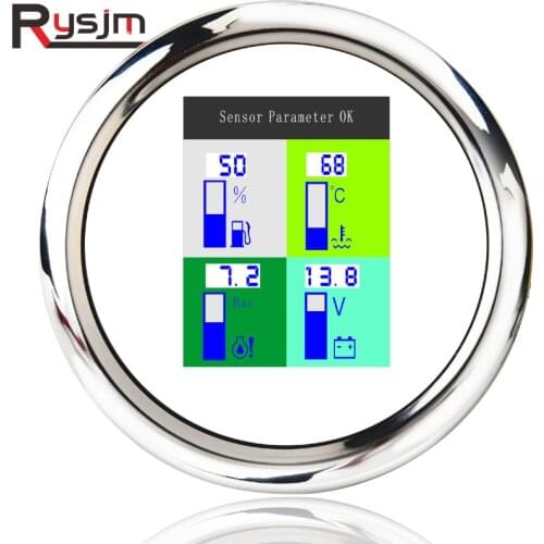 85MM 4 in 1 Car Boat Multi-function Gauges Voltage meter 9-32V Water Temp fuel level gauge indicator Oil Press 10Bar auto gauges