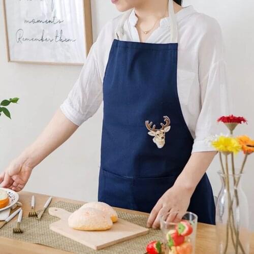 Fashion Kitchen Aprons For Women linen apron Navy Deer Household Cooking Baking Apron Florist Coffee Shop Cleaning Aprons