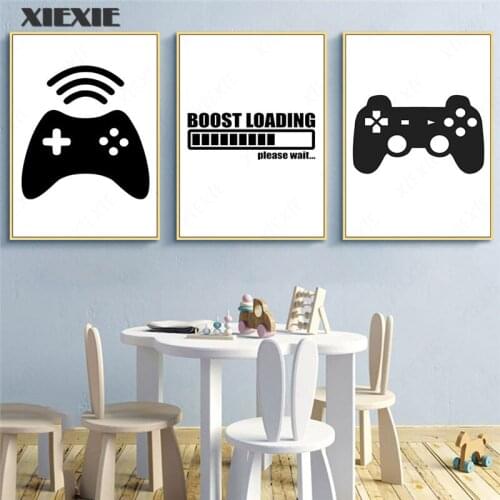 Game Loading Minimalist Canvas Painting Gaming Wall Art Poster Black and White Painting for Boy Room Game Room Decoration