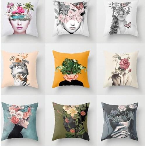New Printed Woman Flower Head Pillowcase Home Furnishing Sofa Cushion Office Pillowcase Home Decoration