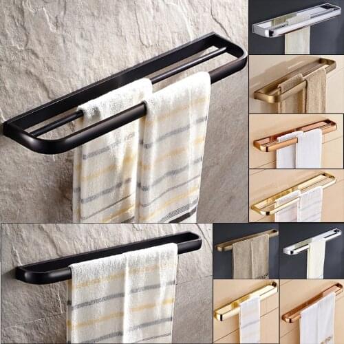 Towel Bar Single Towel Rack Bathroom Brushed Black Wall Mounted Towel Holder Brass Black/Gold/Silver/Antique/Rose Gold