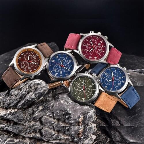 Wholesale Mens Watch Fashion Sports Watches Casual Date Calendar Sude Leather Band Luminous Hands Quartz Watch Relogio Masculino