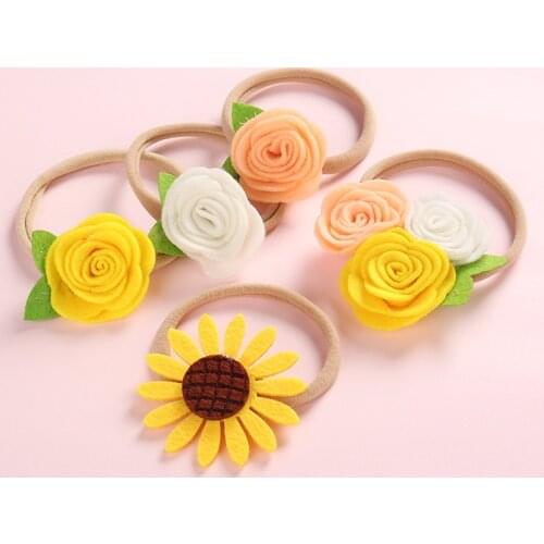 60pc/lot kids Girls Felt Flower Headband Sunflower Headbands With Nylon Headband Hair Accessories