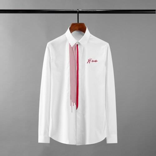 Minglu Cotton Male Shirts Luxury Long Sleeve Red Embroidery Casual Mens Shirts Fashion Slim Fit Party Man Shirts Plus Size 4XL